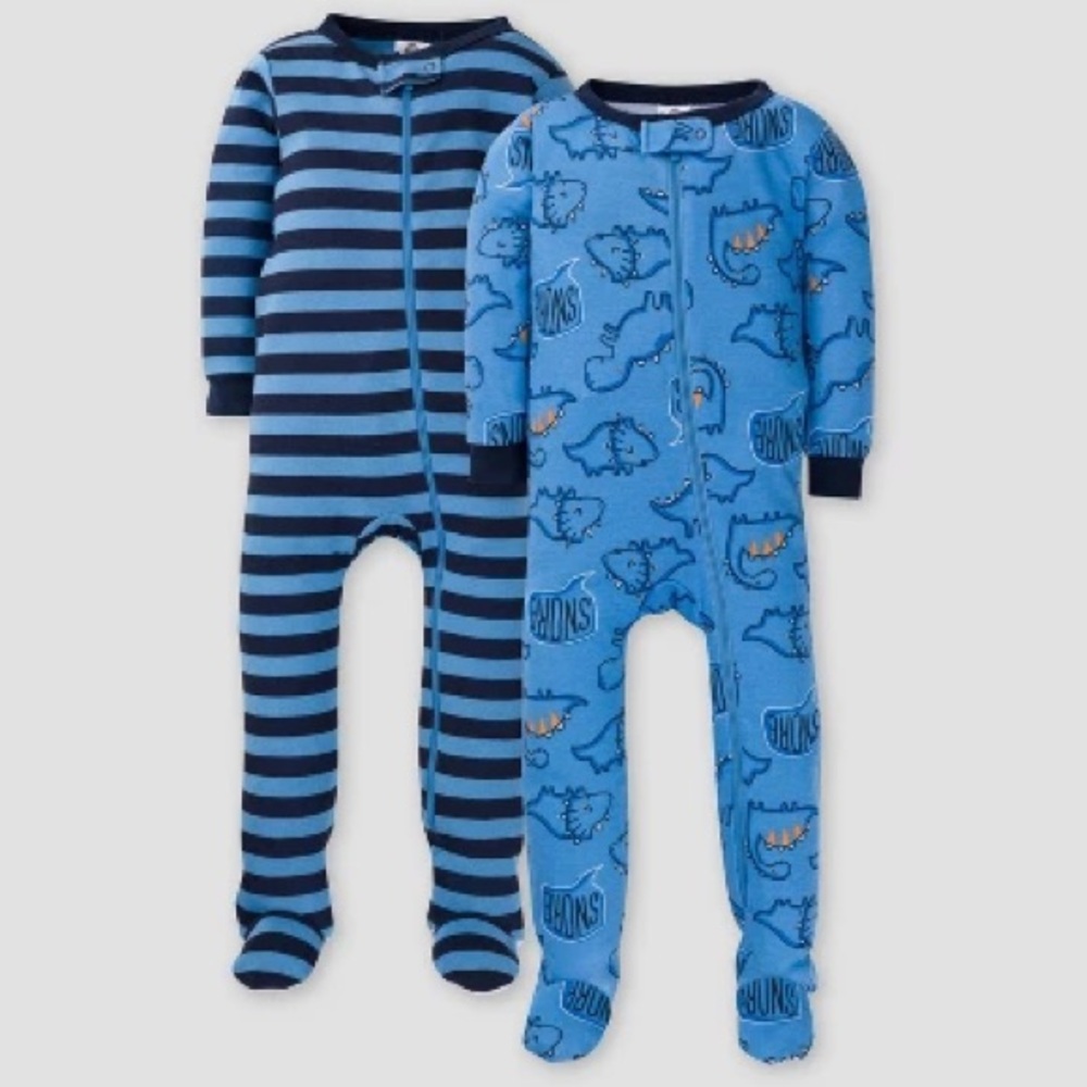 NWT Gerber Baby Boys' 2pk Dino Union Suit - Navy 6-9M